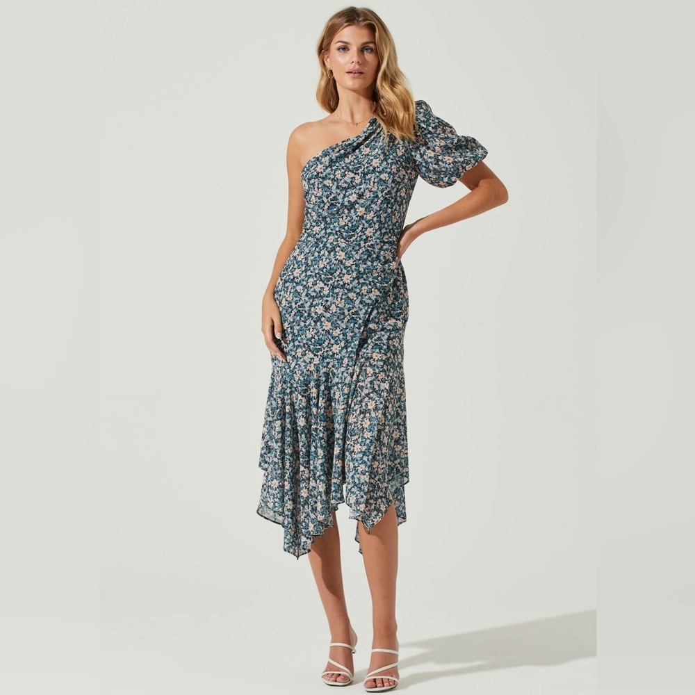 ASTR THE LABEL - SANTORINI FLORAL ONE SHOULDER MIDI DRESS